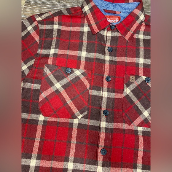 NWOT COLEMAN MENS LONG SLEEVE FLANNEL SHIRT SIZE MEDIUM IN RED/BROWN - Picture 4 of 6
